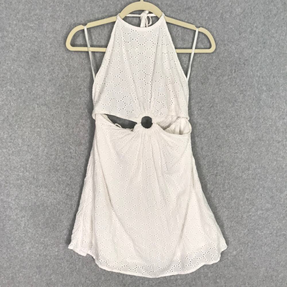 Sim Sam Crochet Eyelet Cutout Mini Dress Large Smocked Vacation Coquette Western